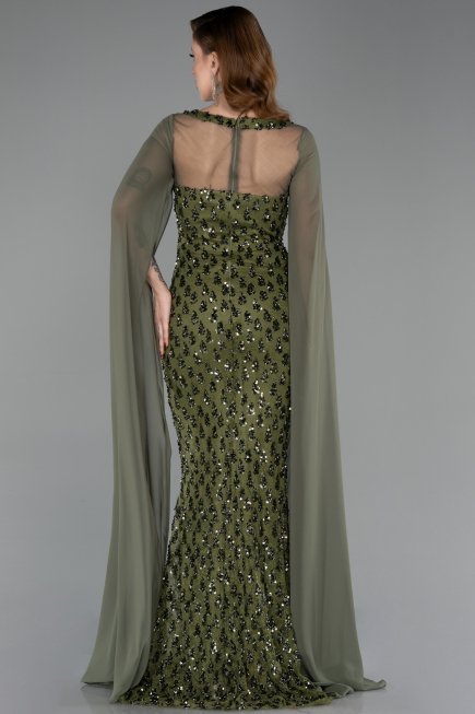Olive Drab Long Scaly Evening Dress ABU5589