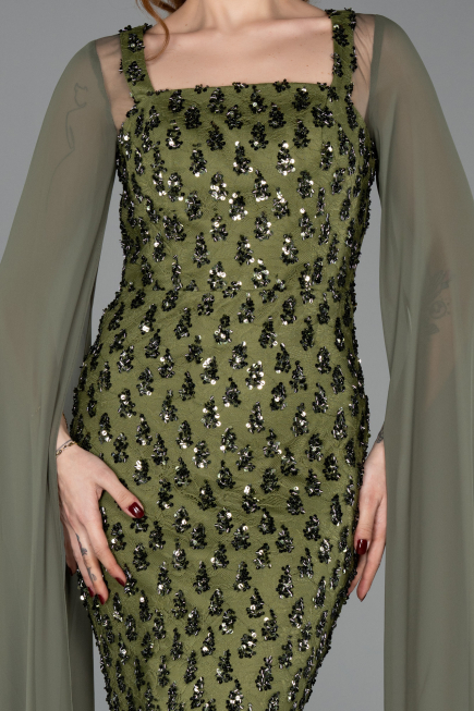 Olive Drab Long Scaly Evening Dress ABU5589