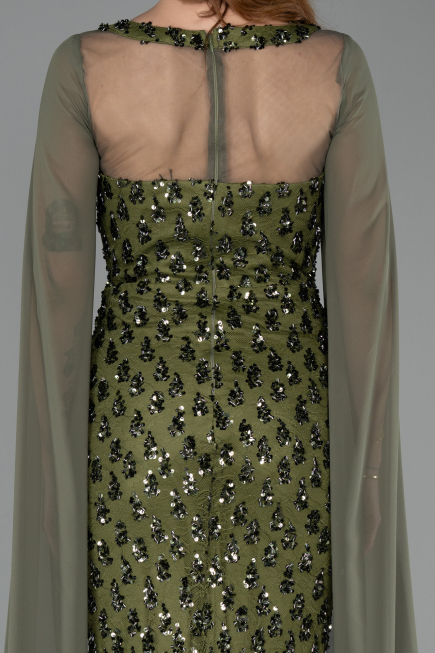 Olive Drab Long Scaly Evening Dress ABU5589
