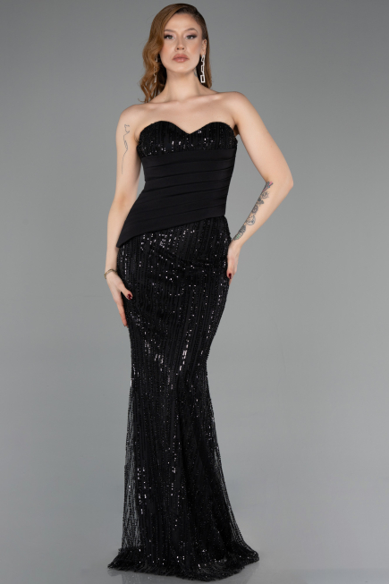 Long Black Beaded Evening Dress ABU5766