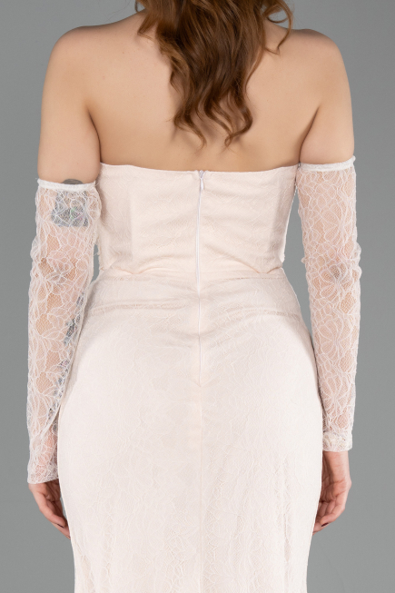 Beige Long Dantelle Evening Dress ABU5603