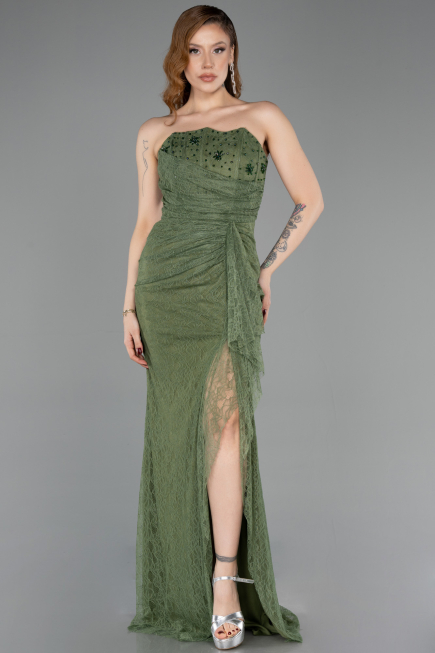Olive Drab Long Dantelle Evening Dress ABU5603