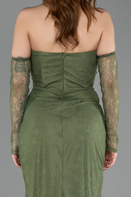 Olive Drab Long Dantelle Evening Dress ABU5603