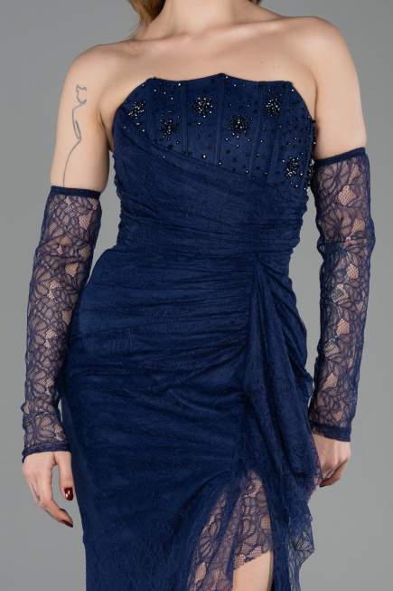 Navy Blue Long Dantelle Evening Dress ABU5603