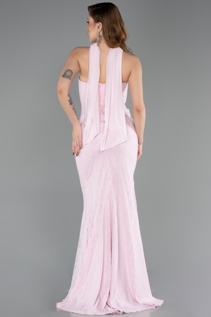 Powder Color Long Dantelle Evening Dress ABU5686