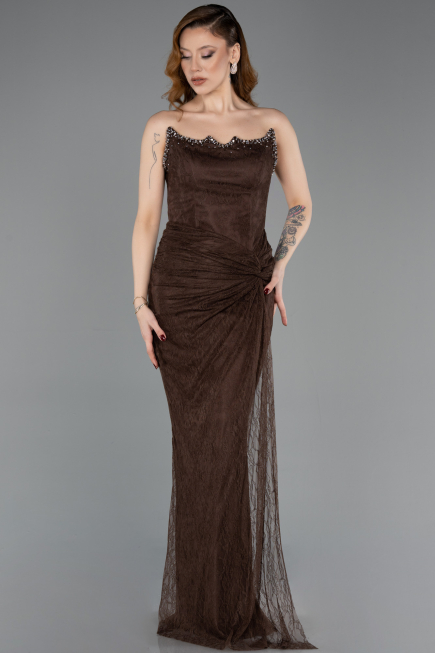Long Brown Dantelle Evening Dress ABU5823