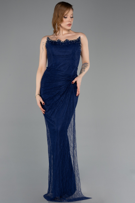 Long Navy Blue Dantelle Evening Dress ABU5823