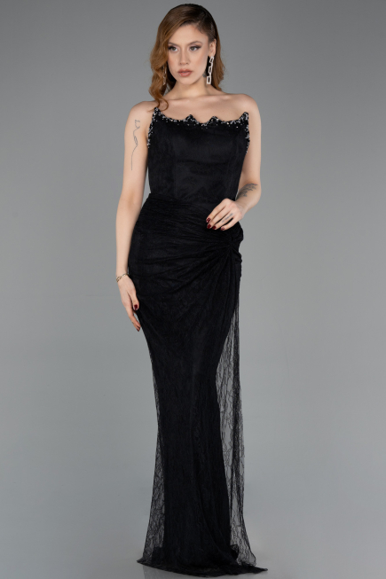 Long Black Dantelle Evening Dress ABU5823