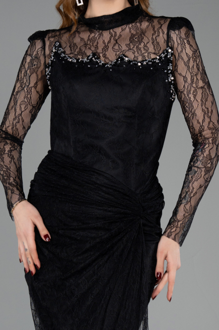 Long Black Dantelle Evening Dress ABU5823