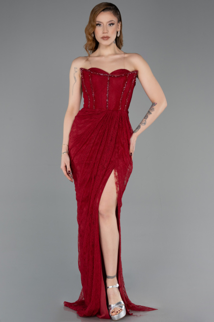 Long Burgundy Dantelle Evening Dress ABU5770