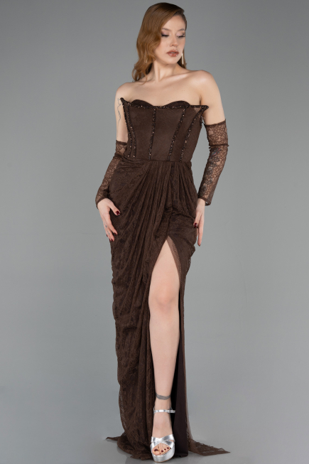 Long Brown Dantelle Evening Dress ABU5770