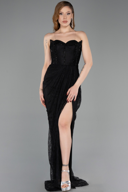 Long Black Dantelle Evening Dress ABU5770