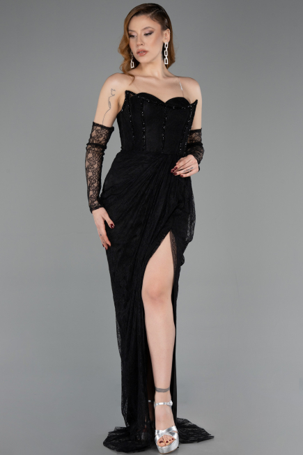 Long Black Dantelle Evening Dress ABU5770