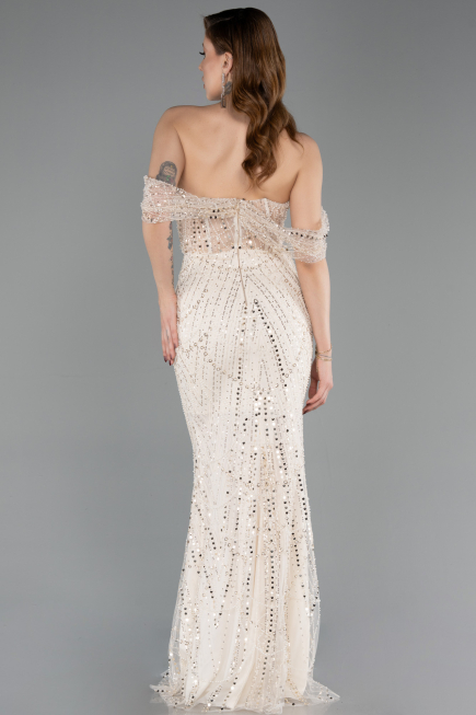 Long Beige Beaded Evening Dress ABU5833