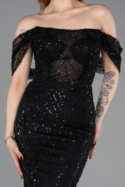 Long Black Beaded Evening Dress ABU5833