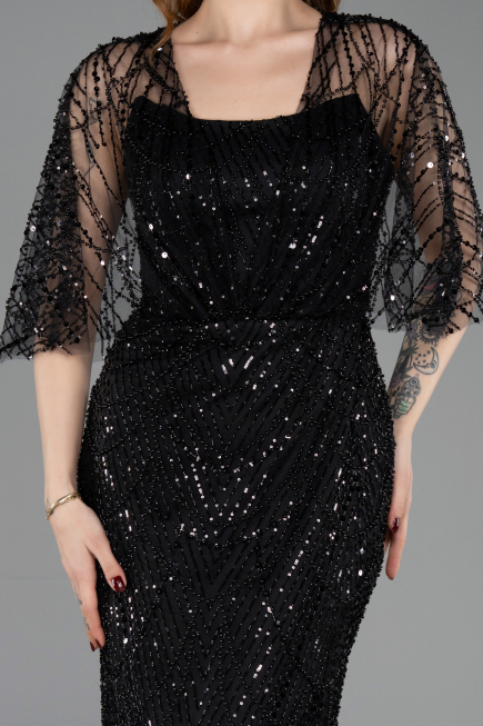 Long Black Beaded Evening Dress ABU5798