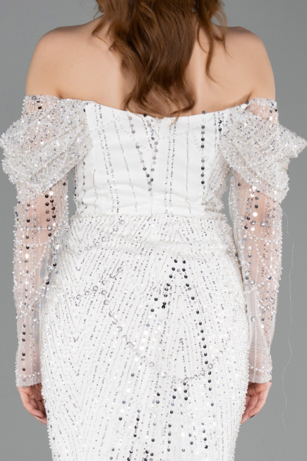 Long White Beaded Evening Dress ABU5825