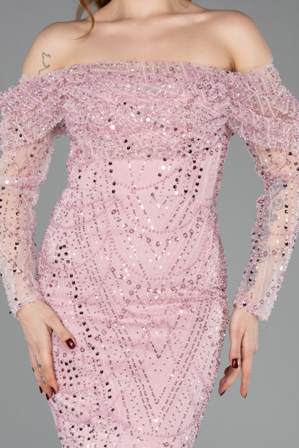Long Powder Color Beaded Evening Dress ABU5825