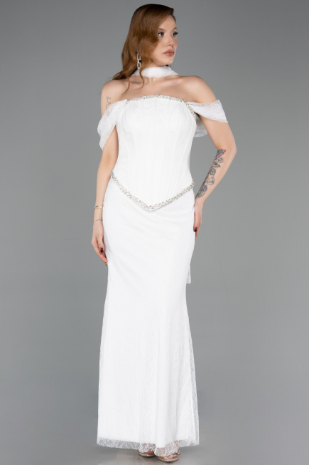 Long White Dantelle Evening Dress ABU5839
