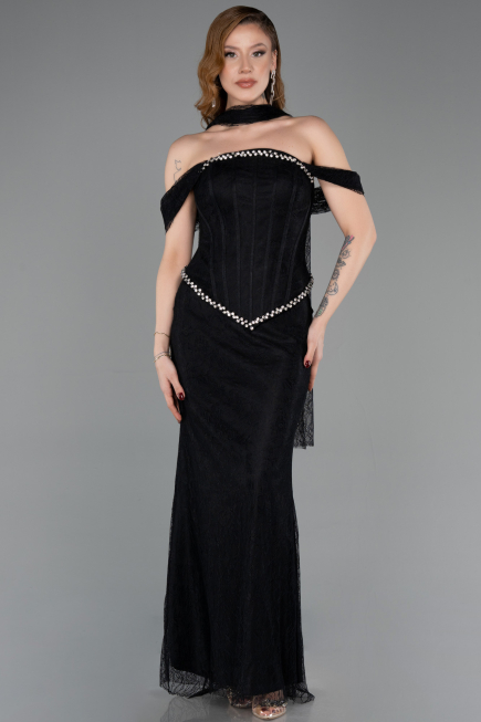 Long Black Dantelle Evening Dress ABU5839