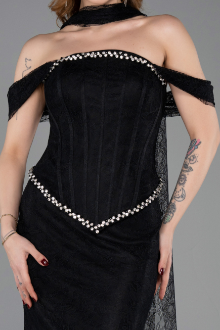 Long Black Dantelle Evening Dress ABU5839