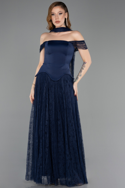 Long Navy Blue Dantelle Evening Dress ABU5799