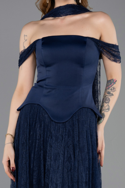 Long Navy Blue Dantelle Evening Dress ABU5799