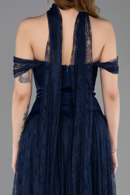 Long Navy Blue Dantelle Evening Dress ABU5799