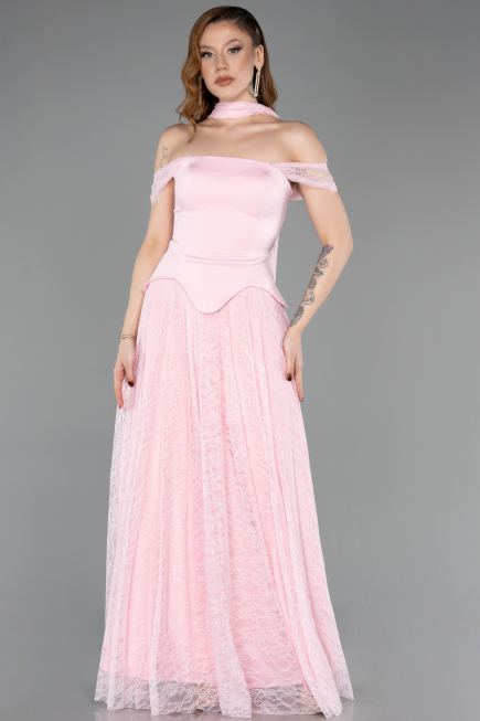 Long Powder Color Dantelle Evening Dress ABU5799