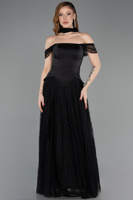 Long Black Dantelle Evening Dress ABU5799