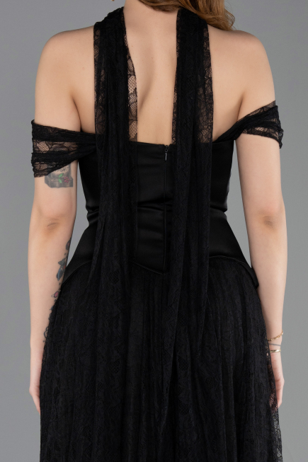 Long Black Dantelle Evening Dress ABU5799