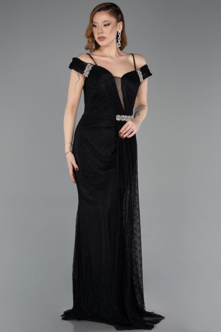 Long Black Dantelle Evening Dress ABU5841