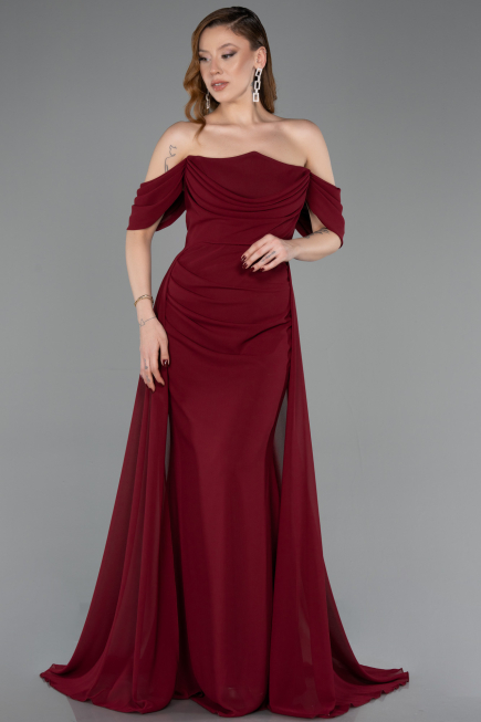 Long Burgundy Chiffon Prom Gown ABU5826