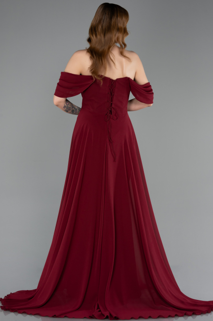 Long Burgundy Chiffon Prom Gown ABU5826
