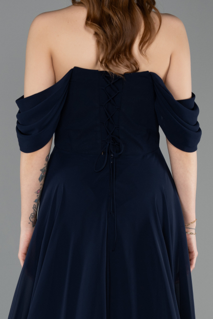 Long Navy Blue Chiffon Prom Gown ABU5826