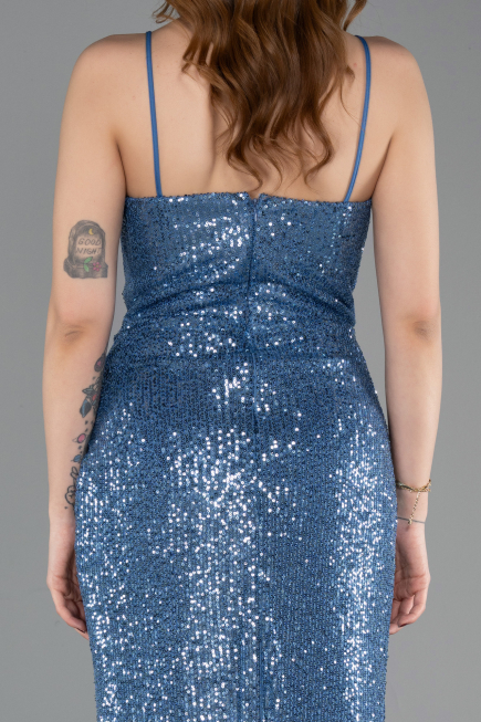 Indigo Long Scaly Evening Dress ABU3246