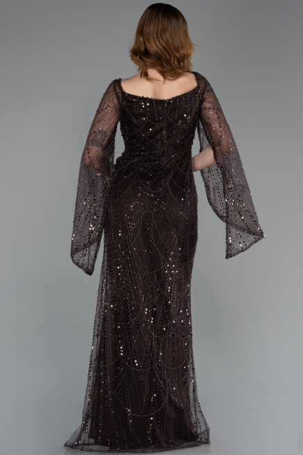 Brown Long Beaded Evening Dress ABU5066