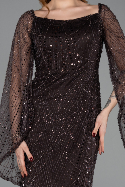 Brown Long Beaded Evening Dress ABU5066