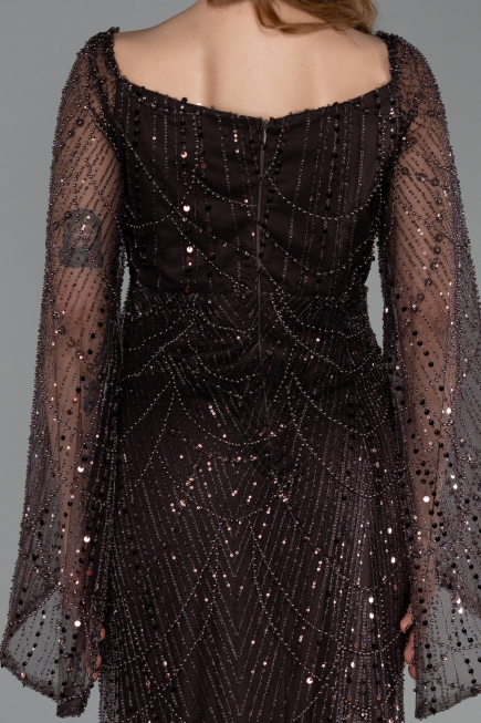 Brown Long Beaded Evening Dress ABU5066