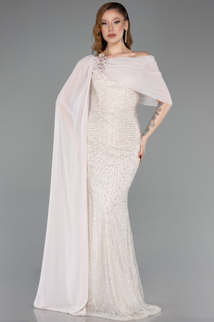 Long Beige Beaded Evening Dress ABU5816