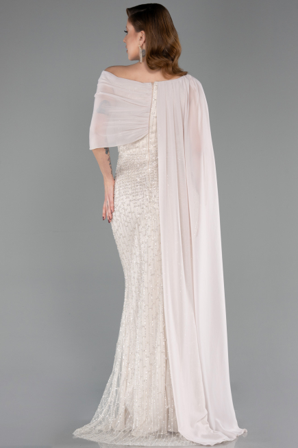 Long Beige Beaded Evening Dress ABU5816
