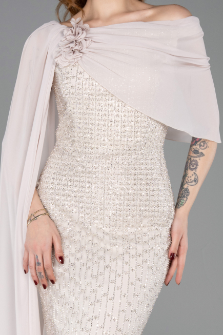 Long Beige Beaded Evening Dress ABU5816