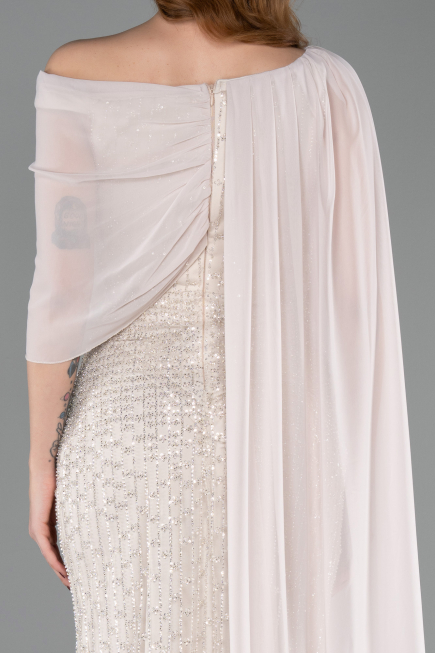 Long Beige Beaded Evening Dress ABU5816