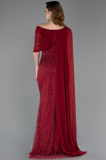 Long Burgundy Beaded Evening Dress ABU5816