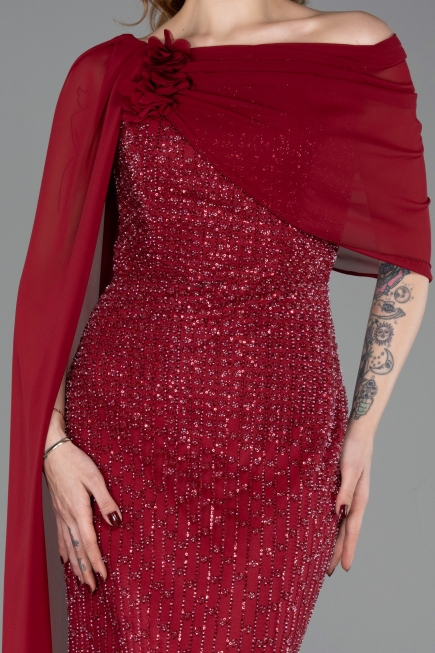 Long Burgundy Beaded Evening Dress ABU5816