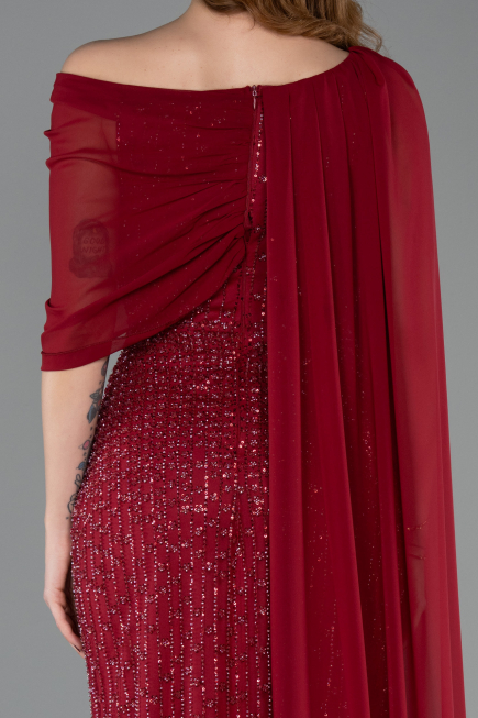 Long Burgundy Beaded Evening Dress ABU5816