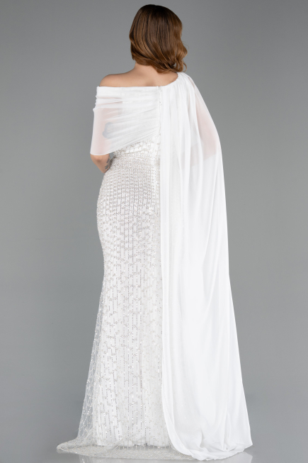 Long White Beaded Evening Dress ABU5816