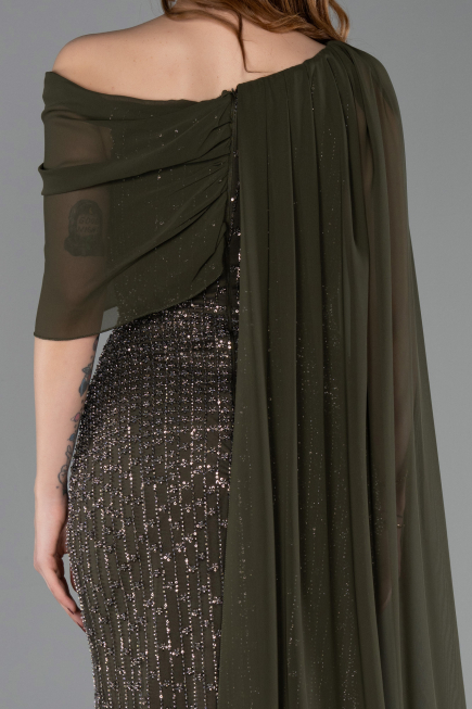 Long Olive Drab Beaded Evening Dress ABU5816