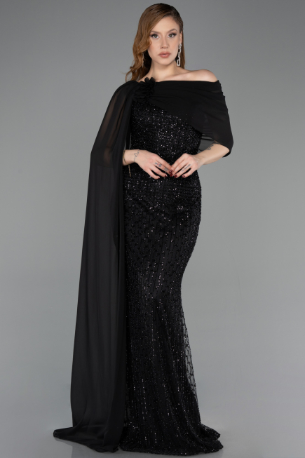 Long Black Beaded Evening Dress ABU5816
