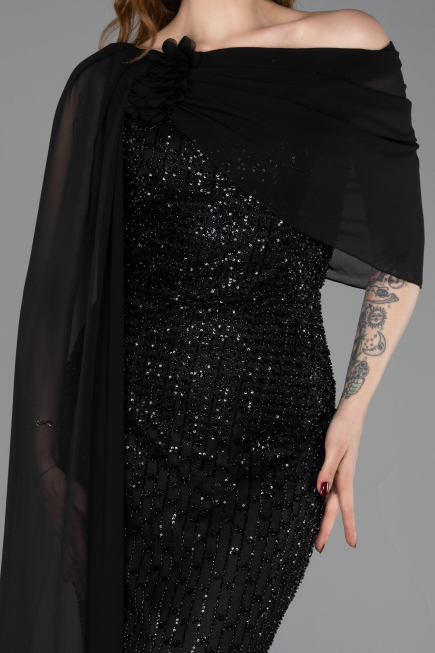 Long Black Beaded Evening Dress ABU5816